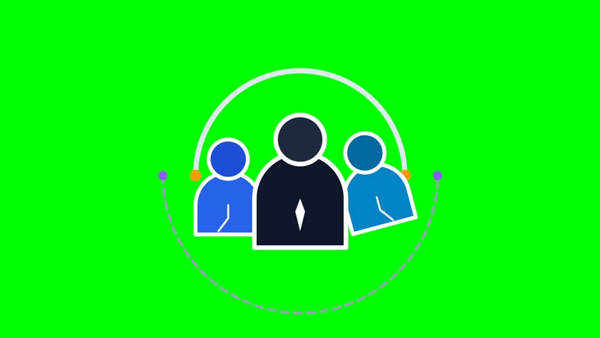 Animated icon of a group of people connected in a circular network loop