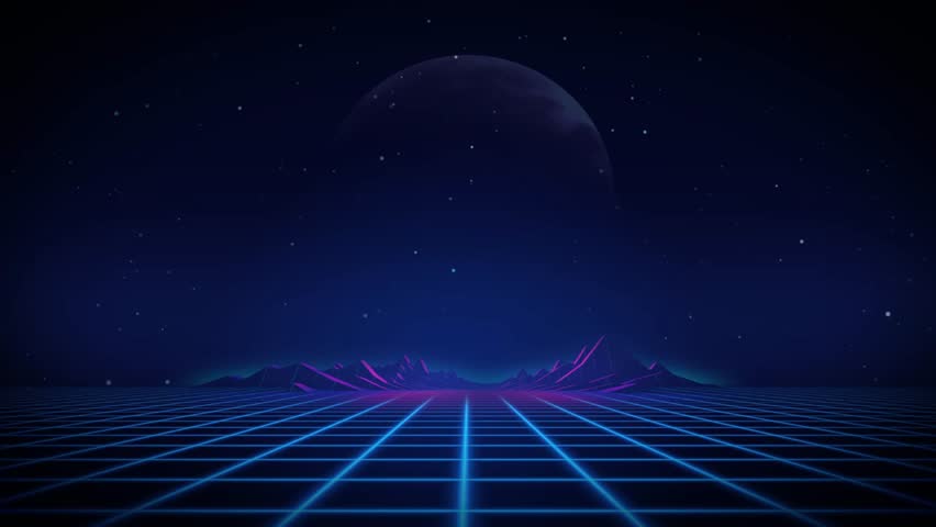 Golden word believe hovers above a glowing blue grid surface set against a dark cosmic background.