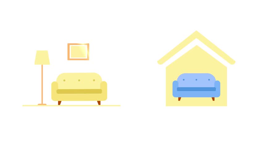 Minimalist Living Room Sofa Interior. Home Interior Icon concept. Full length Icon animation illustration. High quality 4k footage