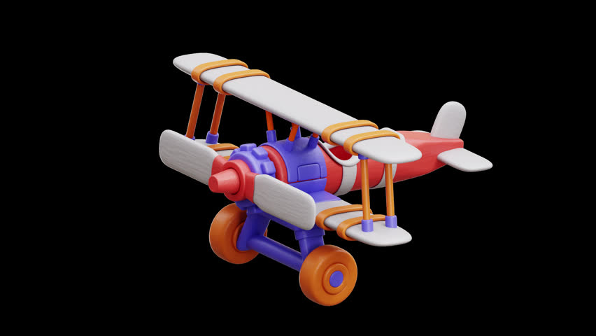 3d animation airplane biplane toy propeller flight aircraft