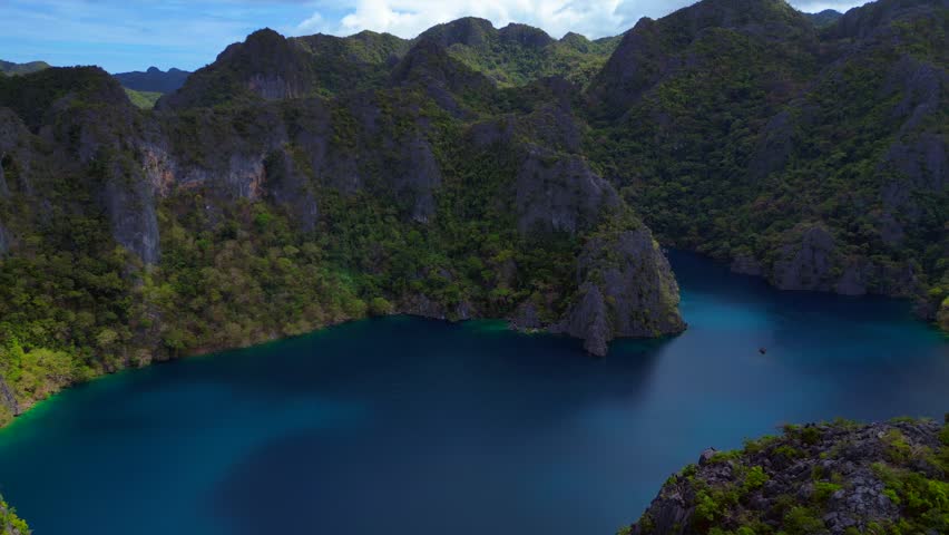 Barracuda Lake limestone Coron, Palawan, Philippines. Magic aerial view drone