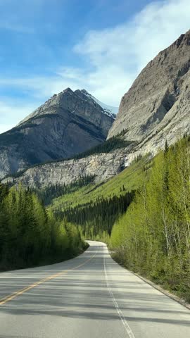 Banff National Park driving mountain road journey in the mountains and forest