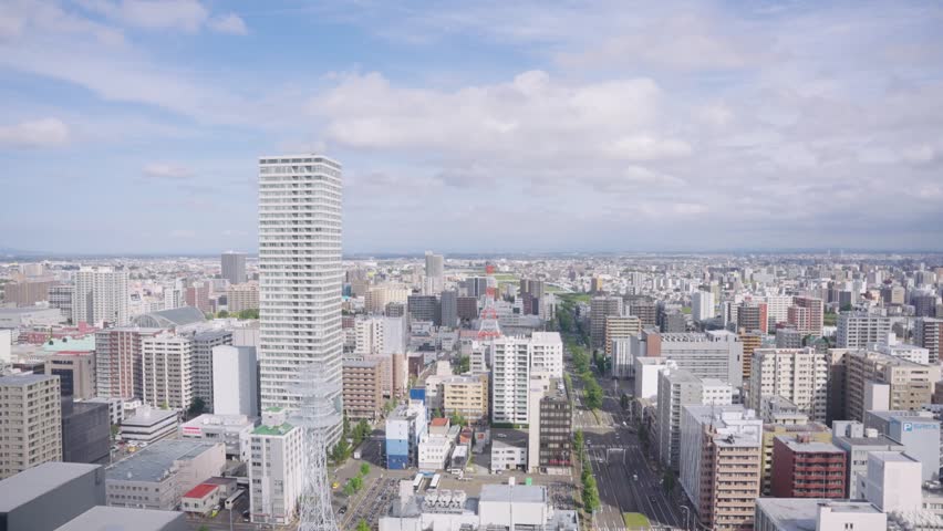 Urban Landscape of Sapporo Japan, Neighborhoods, Apartments and City View. 4k