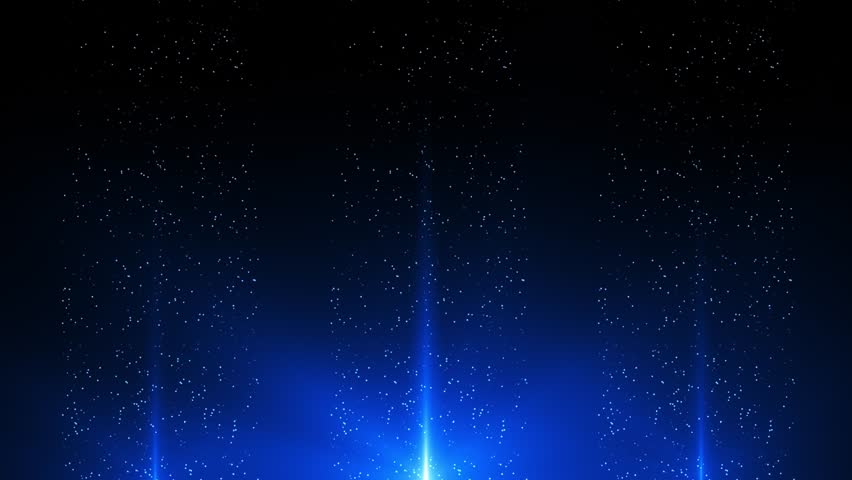 Blue glowing particles rise like stardust with vertical light beams, creating a calm abstract cosmic scene with depth, motion, and futuristic atmosphere.