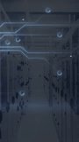 Animation of glowing microprocessor connections, light spot and data processing against server room. Computer interface and business data storage technology concept - Powered by Shutterstock - Get 15% off with code: PIKWIZARD15