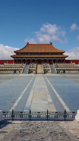 A dynamic timelapse of Taihemen Gate and Taihe Hall in the Forbidden City, Beijing, showcasing the grandeur and beauty of China’s imperial heritage.