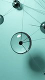 Vertical video: Cam pulling back showing glass sphere with black hub linking nodes HUD showing data. Orb, network, holographic, grid, teal, metallic, vertical video - Powered by Shutterstock - Get 15% off with code: PIKWIZARD15