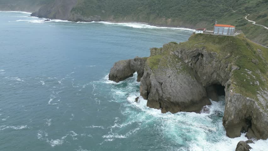 Parish in the middle of an island on the edge of a cliff with long stairs