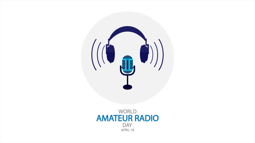 Amateur radio world day microphone headphones, art video illustration.