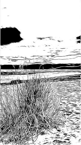 Beach scene background with comic black and white filter 