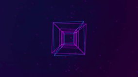 Abstract Neon Geometric Wireframe Cube Rotating in Dark Purple Digital Space with Glowing Particles and Plexus Lines - Powered by Shutterstock - Get 15% off with code: PIKWIZARD15