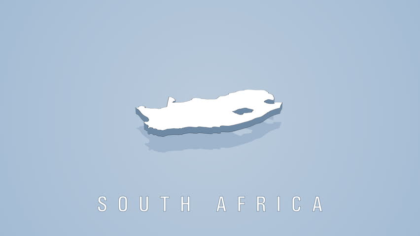 Minimalistic 3d model of the south african map rotating. Clean design with a light blue background, showcasing the nation