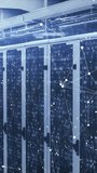 Animation of graphs, loading bars, squares, connected dots over binary codes on data server racks. Digital composite, communication, report, business, data center, networking, technology concept. - Powered by Shutterstock - Get 15% off with code: PIKWIZARD15