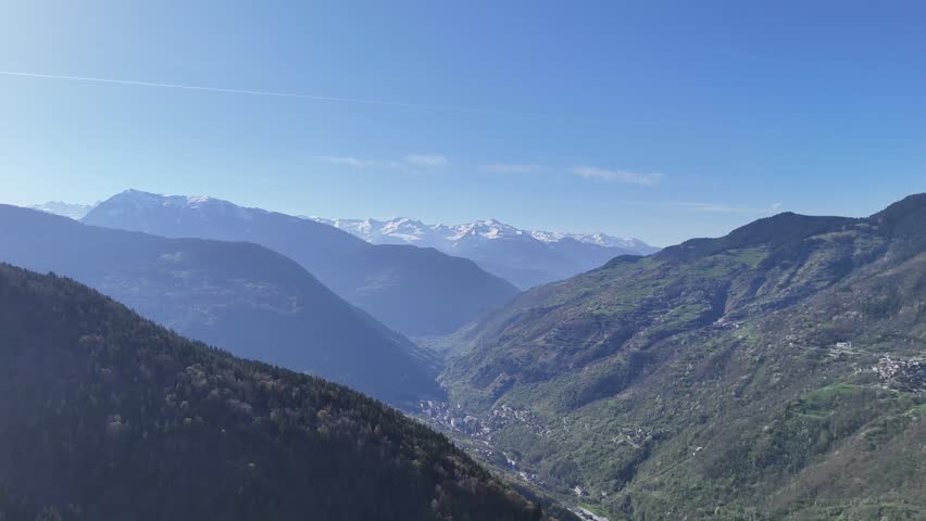 Aerial view of French Alps mountains by spring	
