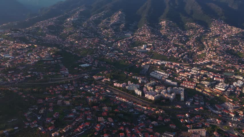 Golden hour aerial footage of Madeira