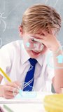 Animation of clouds with data processing over caucasian schoolboy. learning, cloud computing, digital interface and data processing concept digitally generated video. - Powered by Shutterstock - Get 15% off with code: PIKWIZARD15