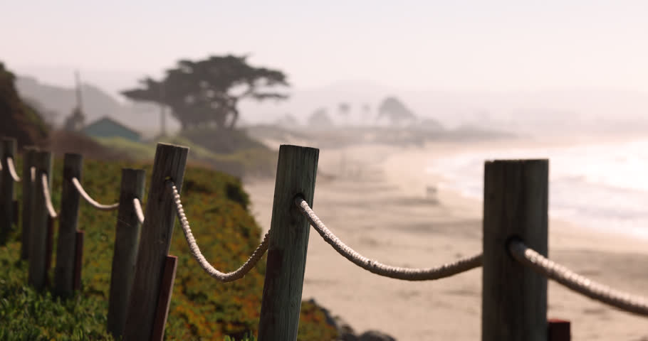 Daytime view of the coastline Half Moon Bay Beach Cove in Half Moon Bay, California, USA.