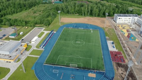 Drone Approaching Stadium Gradual Downward Movement
