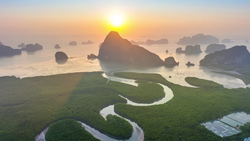 Scenic of Samet Nangshe at sunrise in Phang nga, Thailand.