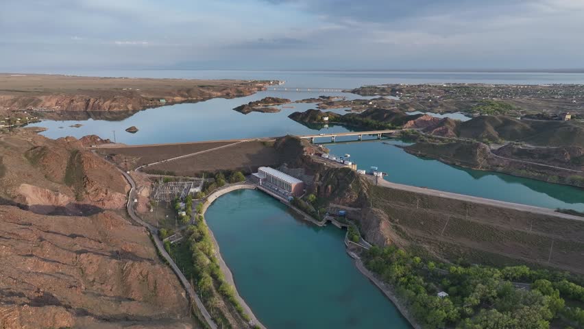Hydroelectric Power Station on the Ili River in the Almaty region of southeastern Kazakhstan