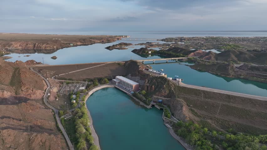 Hydroelectric Power Station on the Ili River in the Almaty region of southeastern Kazakhstan