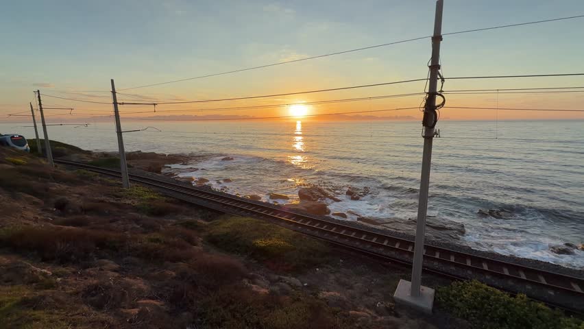 Train traveling along the coast