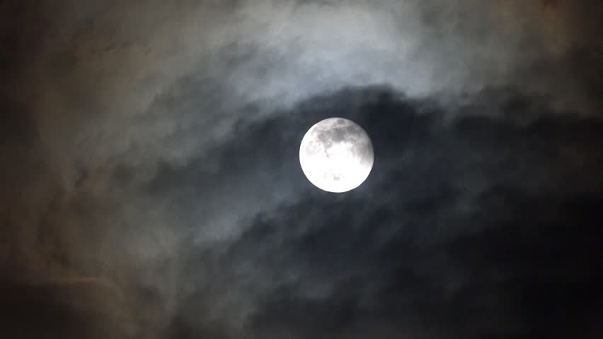 Moon Rises in Clouds in Night Sky, Halloween View in Time Lapse, Evening Astrology, Timelapse