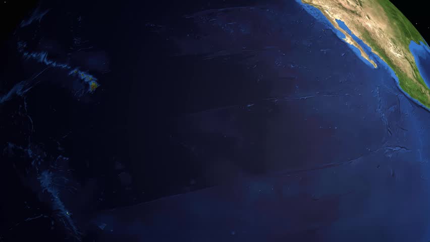 Satellite view animation follows an airplane flying from Tokyo across Eurasia to Amsterdam