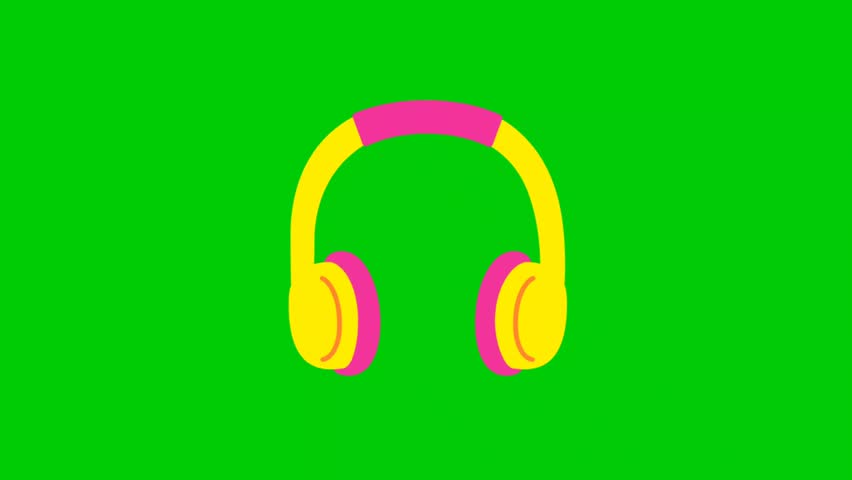 Stylized Over-Ear Headphones Illustration with Bright Yellow Headband and Pink Accents on Green Background, Representing Music, Audio Technology, and Modern Digital Media video