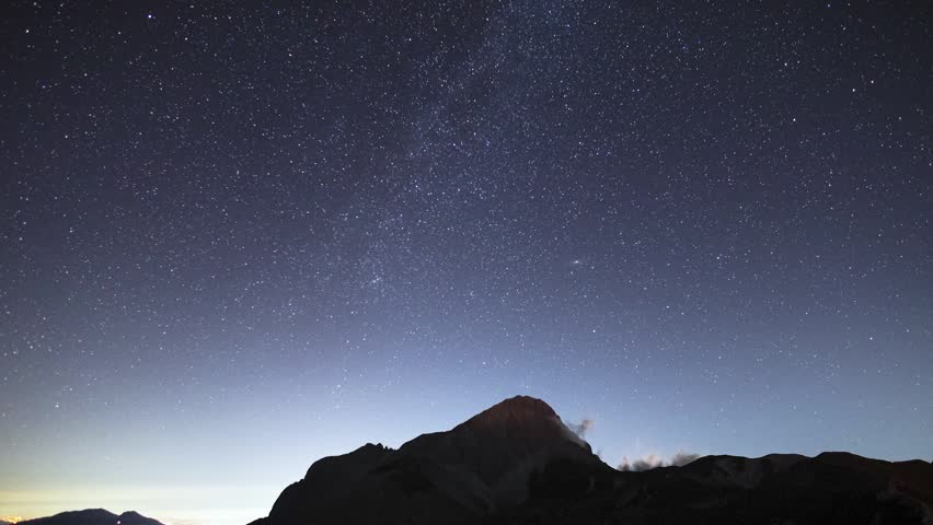 Stunning Night Sky Over Mountain Landscape, Stunning night landscape featuring a clear starry sky over dark mountain silhouettes.