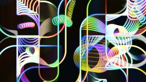 Abstract colorful striped ribbon pattern with flowing curved lines, neon wave bands and glossy retro optical motion, vibrant multicolor geometric loops on a dark background, futuristic pop art texture with luminous depth, psychedelic contour flow and dynamic digital energy - Powered by Shutterstock - Get 15% off with code: PIKWIZARD15