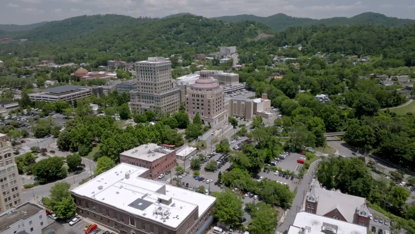 Buncombe County Courthouse in Asheville, North Carolina with drone video moving in.