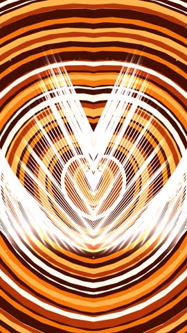A symmetrical abstract pattern of orange and white lights creates a heart shape with radiating lines and concentric circles.