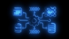 Centralized data center and server network management with glowing blue neon database icons - Powered by Shutterstock - Get 15% off with code: PIKWIZARD15