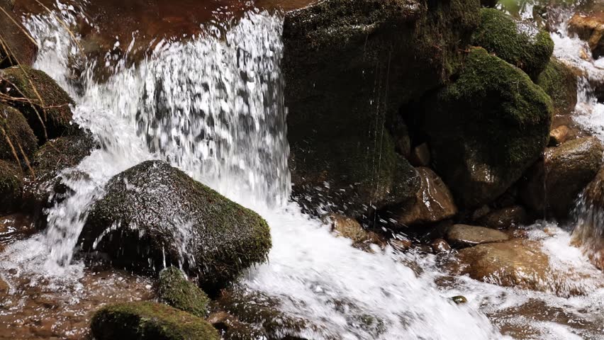 Mountain waterfall in early spring.