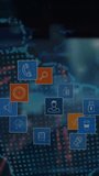 Animation of graph and media icons over data processing on black background. Global communication, business, data and digital interface concept digitally generated video. - Powered by Shutterstock - Get 15% off with code: PIKWIZARD15