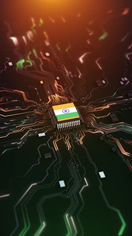Digital india indian flag on futuristic circuit board background Digital India, Asia map on microcircuit board, of global network connectivity, data transfer cyber technology. 3D Illustration