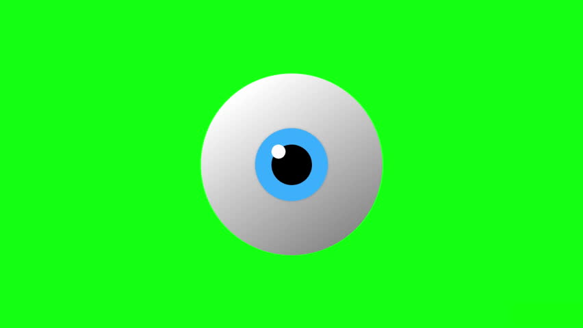 Cartoon Eyeball with Blue Iris on Green Screen Background