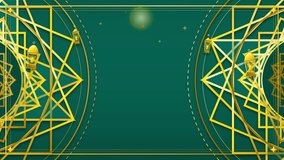 A green background features golden geometric Islamic patterns and hanging lanterns with a central circular light element. - Powered by Shutterstock - Get 15% off with code: PIKWIZARD15