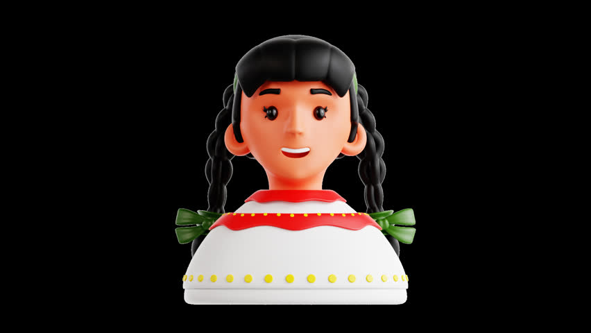 Mexican Girl with Braids and Green Ribbons