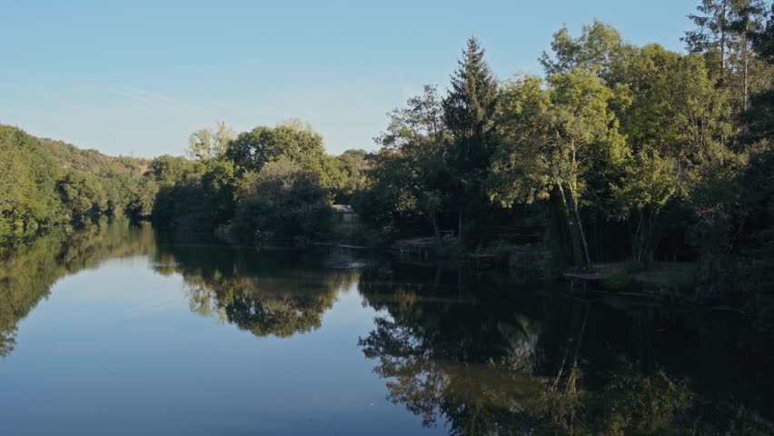 Countryside Nature Landscape with River, Peaceful Rural Scenery
