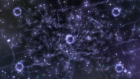 Neural Like Connections Abstract Cosmic Particle Network Motion Background. A luminous abstract scene of particles and interconnected filaments evoking cosmic nebulae, neural networks, and digital data flows; atmospheric, futuristic, and suitable for science or technology visuals. - Powered by Shutterstock - Get 15% off with code: PIKWIZARD15
