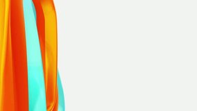 Close up detail of turquoise and orange 3D fluid ribbons showing texture and depth against a vast white negative space for minimalist design - Powered by Shutterstock - Get 15% off with code: PIKWIZARD15