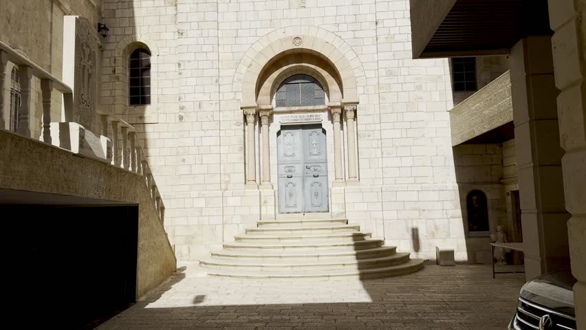 Jerusalem, Israel, April 17, 2026. The Church of Our Lady of Sorrows on the Via Dolorosa in the Old City, marking the fourth station of the Cross.
