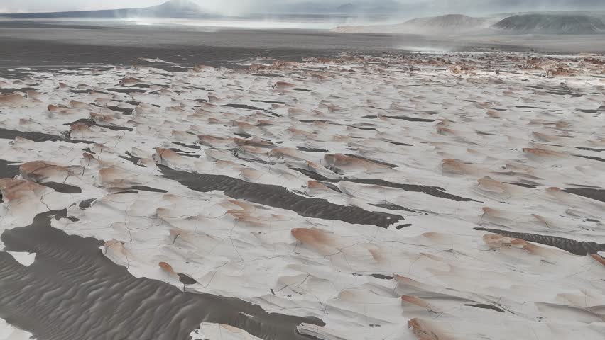 Close-up of cracked, desolate earth in an arid desert landscape.