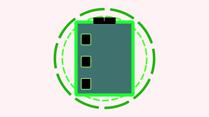 Clipboard with three checked tasks and green target graphic. This clipboard shows goals. Use this clipboard for business strategy and sales target achievement visuals.