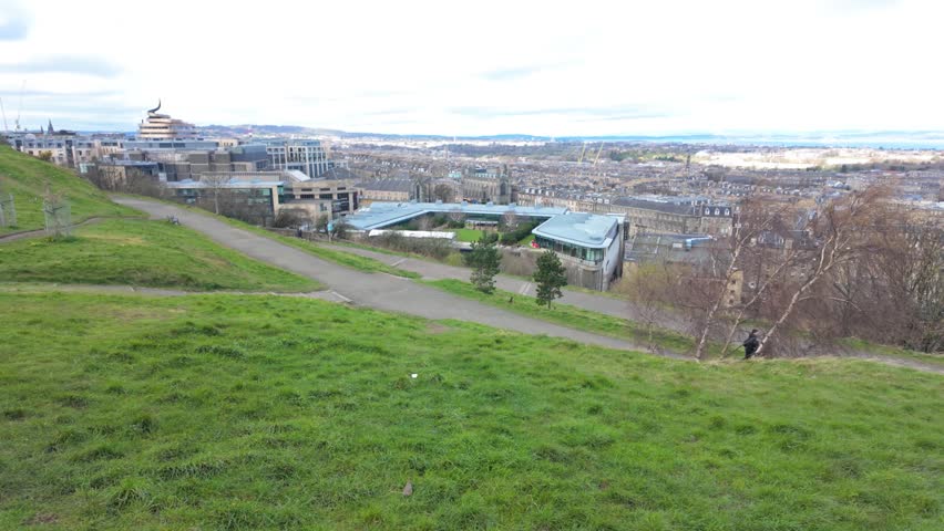 Edinburgh city overview from Calton Hill showing city architecture and skyline