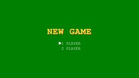 Menu pilihan "New Game" 1 Player atau 2 Player bergaya arkade klasik pada latar belakang layar hijau (chroma key). - Powered by Shutterstock - Get 15% off with code: PIKWIZARD15
