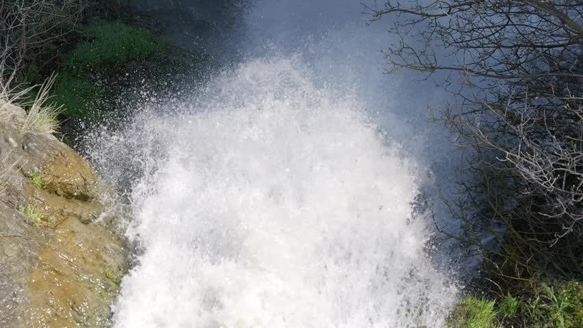 High Angle Close Up of Powerful Rushing Waterfall