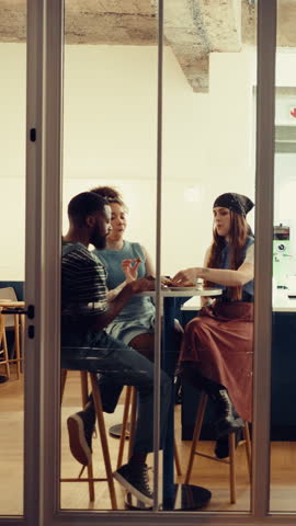 Friendship, coffee or people in cafe with snacks, conversation or bonding together on weekend break. Discussion, cookies or group with warm beverage, connection or hangout in healthy relationship.
